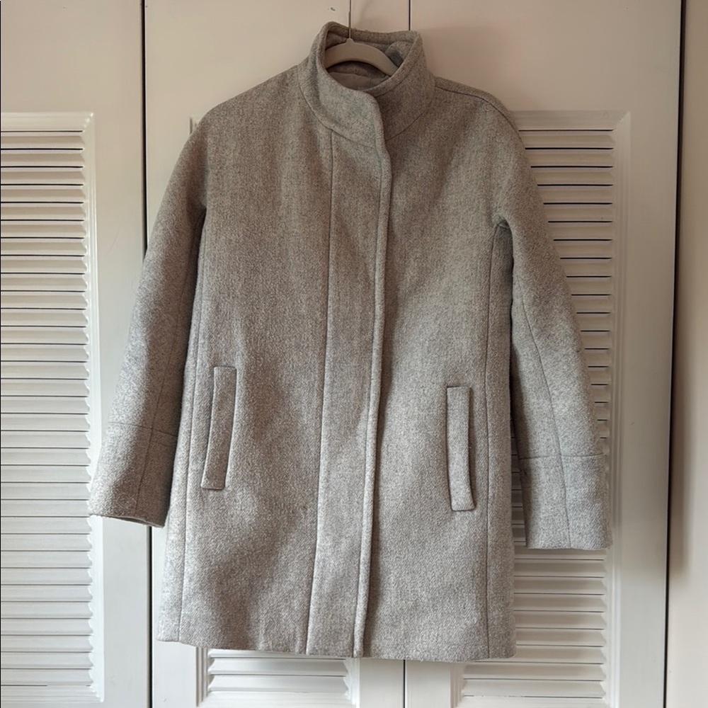 J. Crew Gray Trench Coat with Stand-Up Collar and Streamlined Silhouette